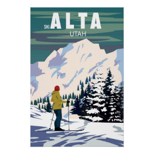 Alta Ski Travel Resort Plakat Vintag. Utah USA Poster