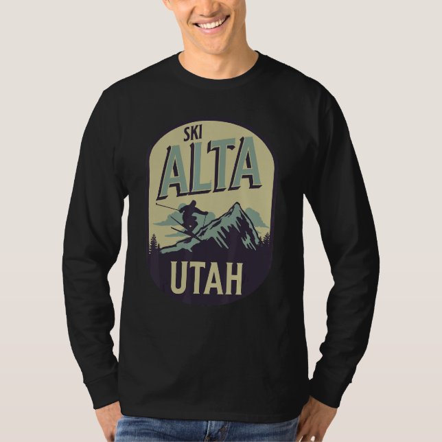 Alta Utah Ski Mountains Skier Winter Outdoors T-Shirt (Vorderseite)