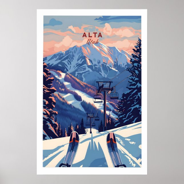 Alta Utah Skilift Bergansicht Poster - Dramatisch (Vorne)