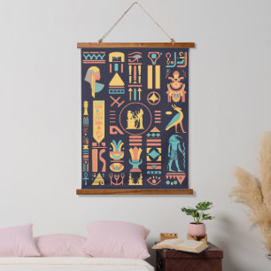 Altägyptische Hieroglyphen Wandteppich Mit Holzrahmen