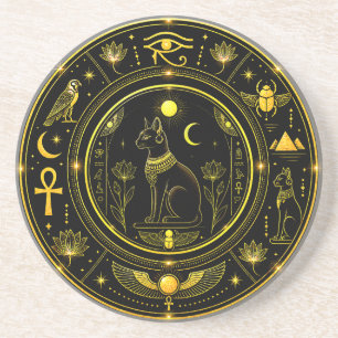 Altägyptische Symbole Schwarz Gold Muster Luxus Getränkeuntersetzer