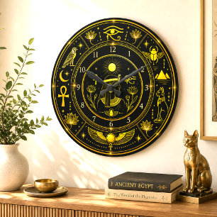Altägyptische Symbole Schwarz Gold Muster Luxus Große Wanduhr