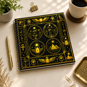 Altägyptische Symbole Schwarz Gold Muster Luxus Notizbuch