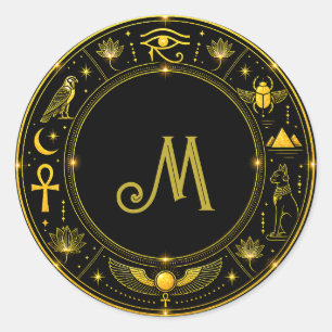 Altägyptische Symbole Schwarz Gold Muster Luxus Runder Aufkleber