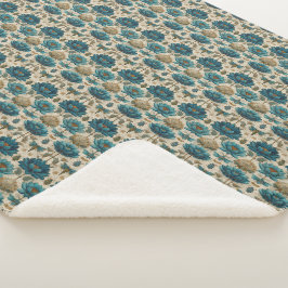 Altägyptisches Toile de Jouy Grünes Blumenmuster Sherpadecke