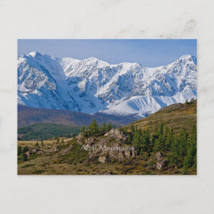 Altai-Gebirge, landschaftliches Foto, etikettiert, Postkarte