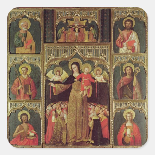 Altarpiece der Jungfrau Rosary, c.1500 Quadratischer Aufkleber (Vorderseite)