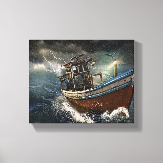 Altboot im Sturm Leinwanddruck (Vorderseite)