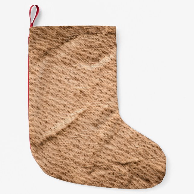 Altbrauner Stoffhintergrund Kleiner Weihnachtsstrumpf (Vorderseite)