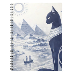 Alte ägyptische Bastet-Katze und Pyramiden Blau Notizblock