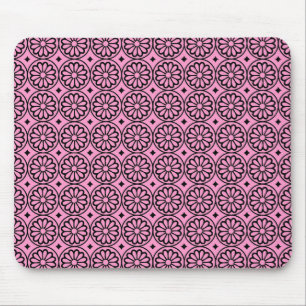 Alte ägyptische Blume - Rosa auf Schwarz Mousepad