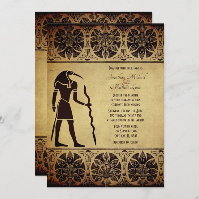 Alte ägyptische Gotteszene, Quill und Tinte Hochze Einladung (Vorne/Hinten)