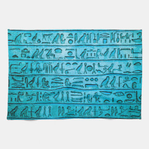 Alte ägyptische Hieroglyphen Blau Geschirrtuch