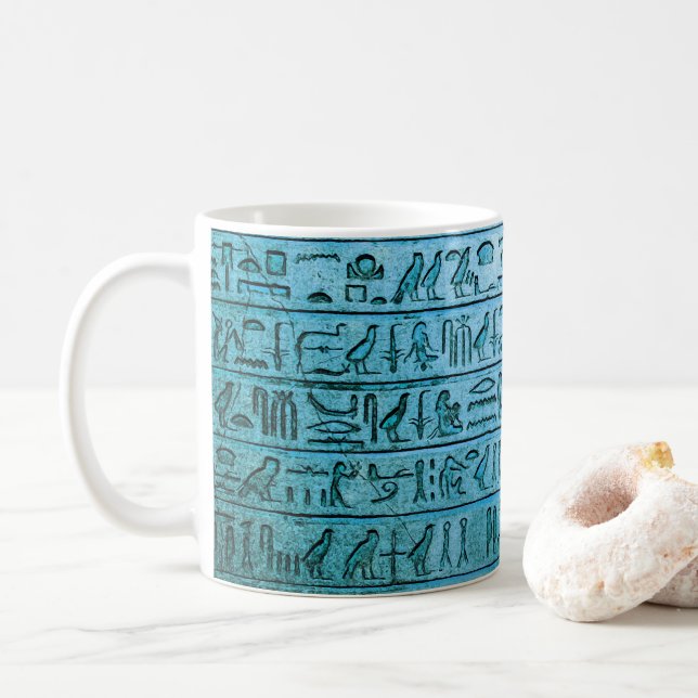Alte ägyptische Hieroglyphen Blaue Tasse (Mit Donut)