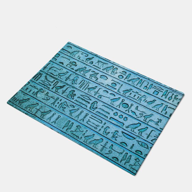 Alte ägyptische Hieroglyphen Blue Doormat Fußmatte (Schrägansicht)
