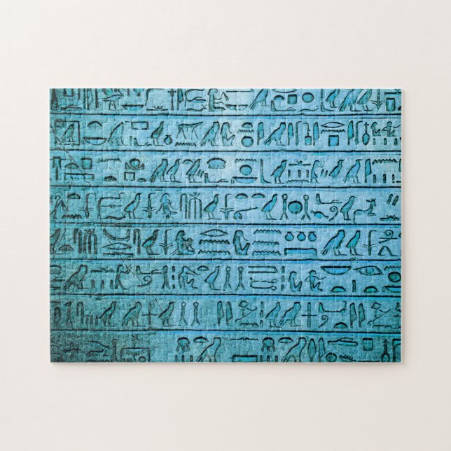 Alte ägyptische Hieroglyphen Blue Jigsaw Puzzle (Horizontal)