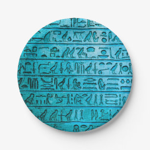 Alte ägyptische Hieroglyphen Blue Paper Teller