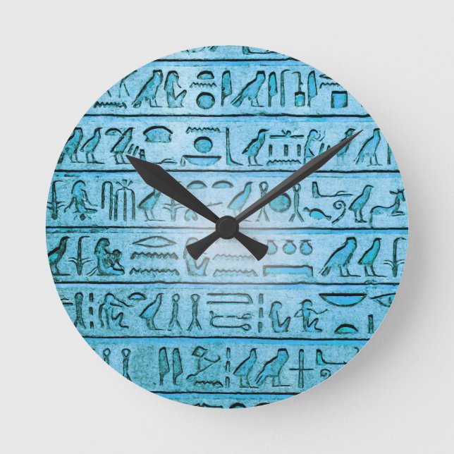 Alte ägyptische Hieroglyphen Blue Wall Clock Runde Wanduhr (Vorderseite)