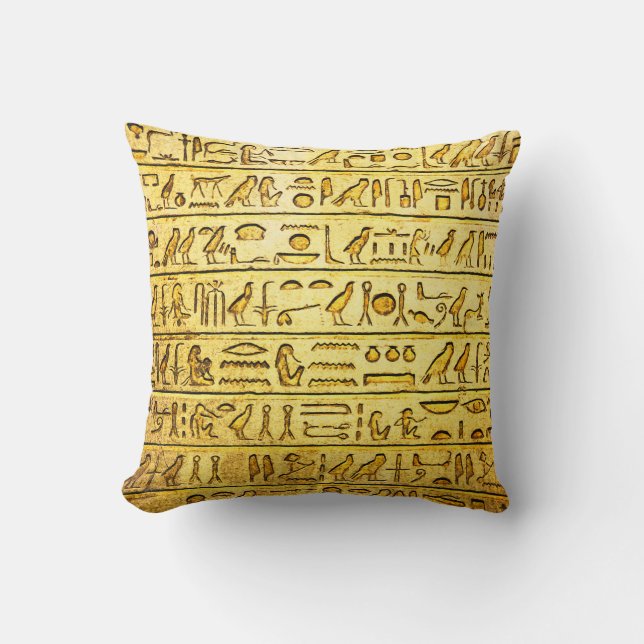 Alte ägyptische Hieroglyphen - gelb Kissen (Vorderseite)
