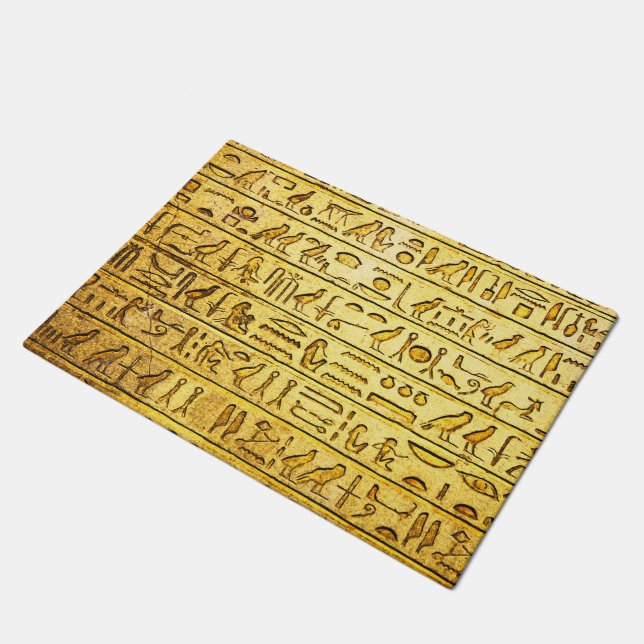 Alte ägyptische Hieroglyphen Gelbe Doormat Fußmatte (Schrägansicht)