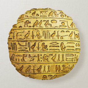 Alte ägyptische Hieroglyphen Gelbes Rundkissen Rundes Kissen