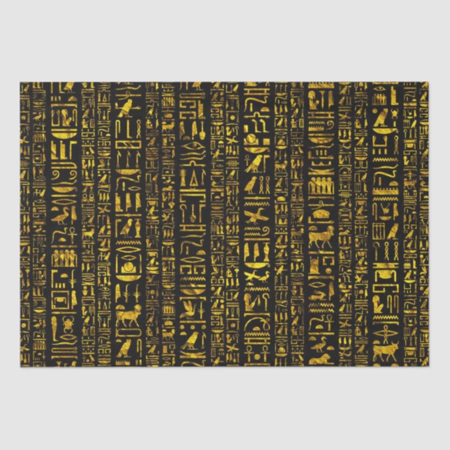 Alte ägyptische Hieroglyphen Gold schwarze Decopag Seidenpapier (Vorderseite)