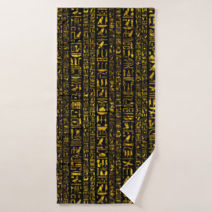 Alte ägyptische Hieroglyphen, Gold und Schwarz Badehandtuch