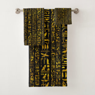Alte ägyptische Hieroglyphen, Gold und Schwarz Badhandtuch Set