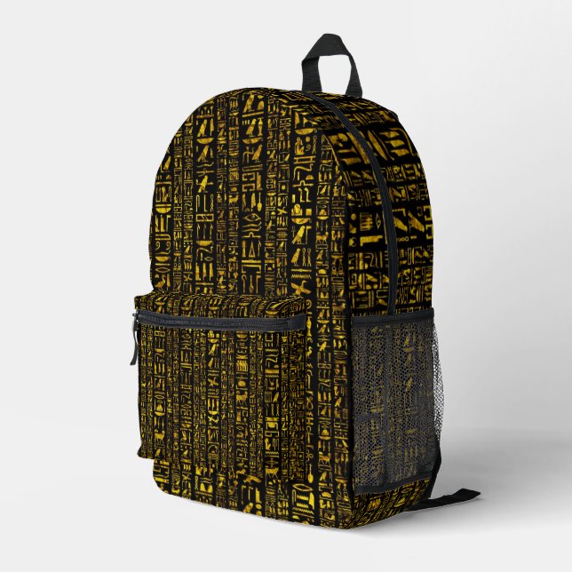 Alte ägyptische Hieroglyphen, Gold und Schwarz Bedruckter Rucksack (Rückseitige Ecke Rechts)