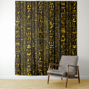 Alte ägyptische Hieroglyphen, Gold und Schwarz Wandteppich