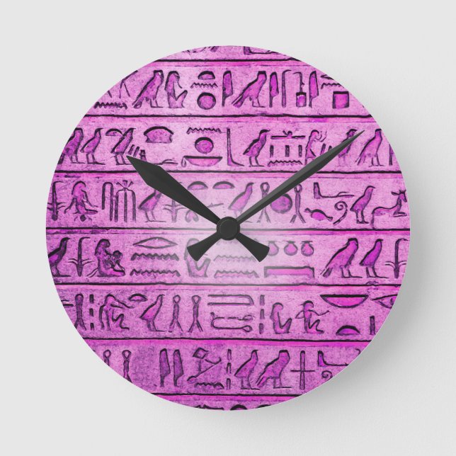 Alte ägyptische Hieroglyphen Lila Runduhr Runde Wanduhr (Vorderseite)
