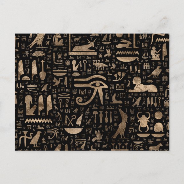 Alte ägyptische Hieroglyphen - Schwarz und Gold Postkarte (Vorderseite)