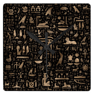 Alte ägyptische Hieroglyphen - Schwarz und Gold Quadratische Wanduhr