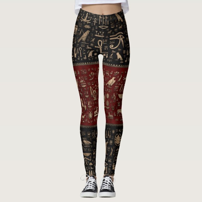 Alte ägyptische Hieroglyphen - schwarzes rotes Leggings (Vorderseite)
