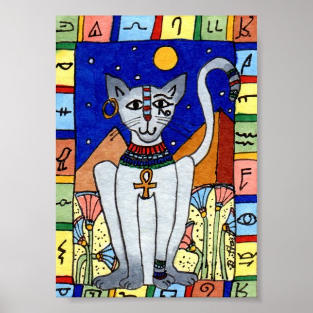 Alte ägyptische Katze Mini Folk Kunst Poster (Vorne)