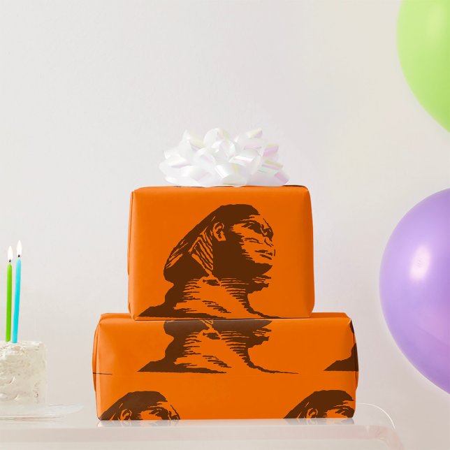 Alte ägyptische Sphinx fett Orange und Braun Geschenkpapier (Von Creator hochgeladen)