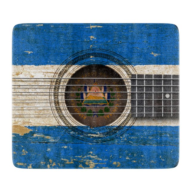 Alte Akustikgitarre mit El Salvador Flagge Schneidebrett (Vorderseite)