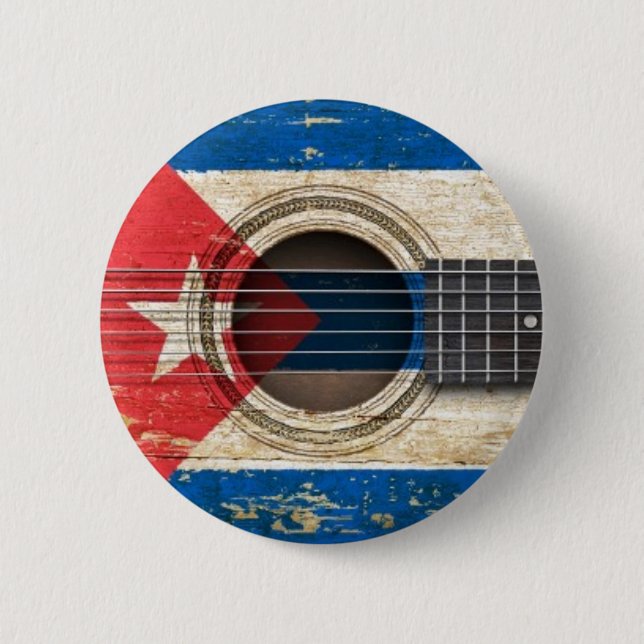 Alte Akustikgitarre mit kubanischer Flagge Button (Vorderseite)