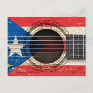Alte Akustikgitarre mit Puerto Rico Flag Postkarte