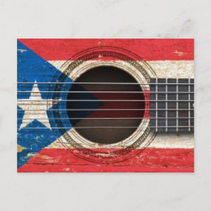 Alte Akustikgitarre mit Puerto Rico Flag Postkarte