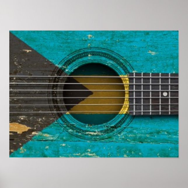 Alte akustische Gitarre mit Bahamas-Flagge Poster (Vorne)