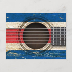 Alte akustische Gitarre mit Costa Rica Flagge Postkarte