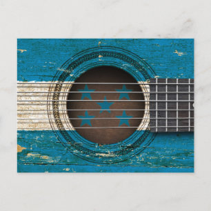Alte akustische Gitarre mit Honduras-Flagge Postkarte