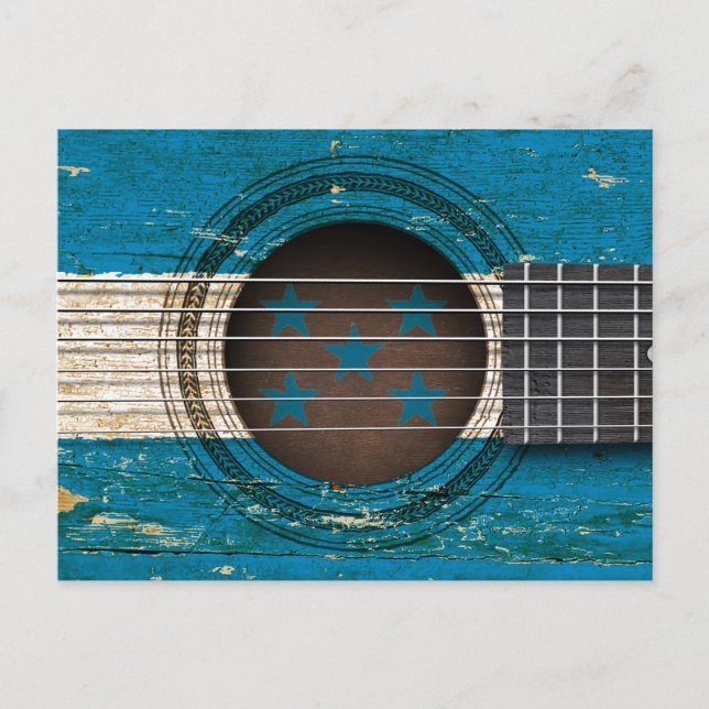 Alte akustische Gitarre mit Honduras-Flagge Postkarte (Vorderseite)
