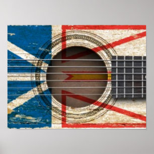 Alte akustische Gitarre mit neugrüner Flagge Poster