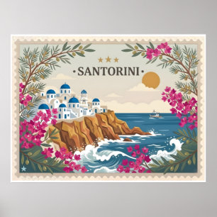 Alte Ansichtskarte Santorin Griechenland Reise Poster