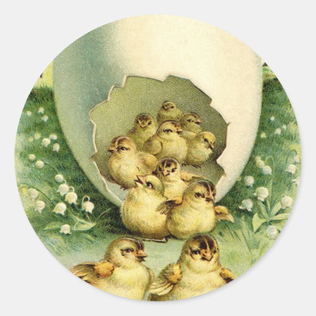 Alte Antike Vintag Happy Osterwünsche Grüße Runder Aufkleber (Vorderseite)