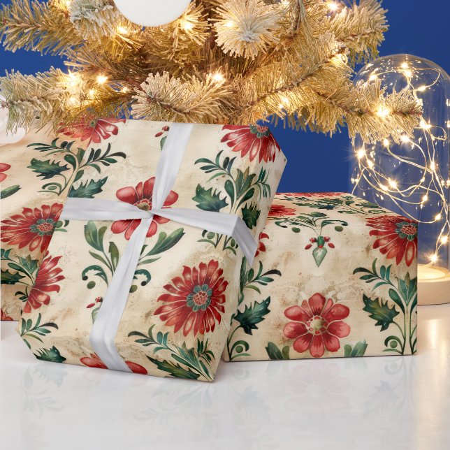 Alte antike WeihnachtsDamaske Geschenkpapier (Feiertage)