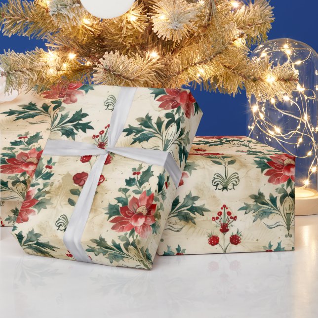 Alte antike WeihnachtsDamaske Geschenkpapier (Feiertage)