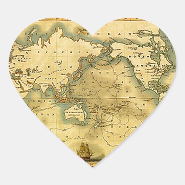 Alte antike Weltkarte Herz-Aufkleber (Vorderseite)